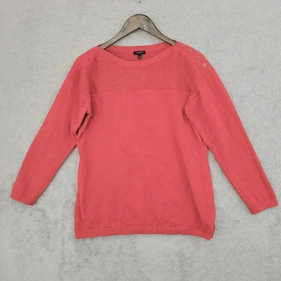 Talbots Womens Boat neck Size LP Coral Button Shoulder Sweater 21CT - Picture 1 of 7